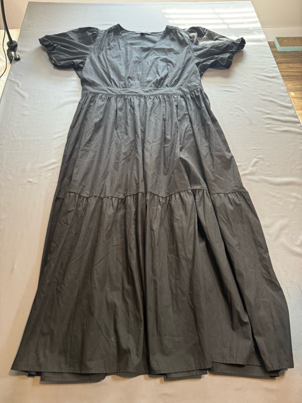 French Connection Black Tiered Maxi Dress with Puff Sleeves Size XXL Cottagecore